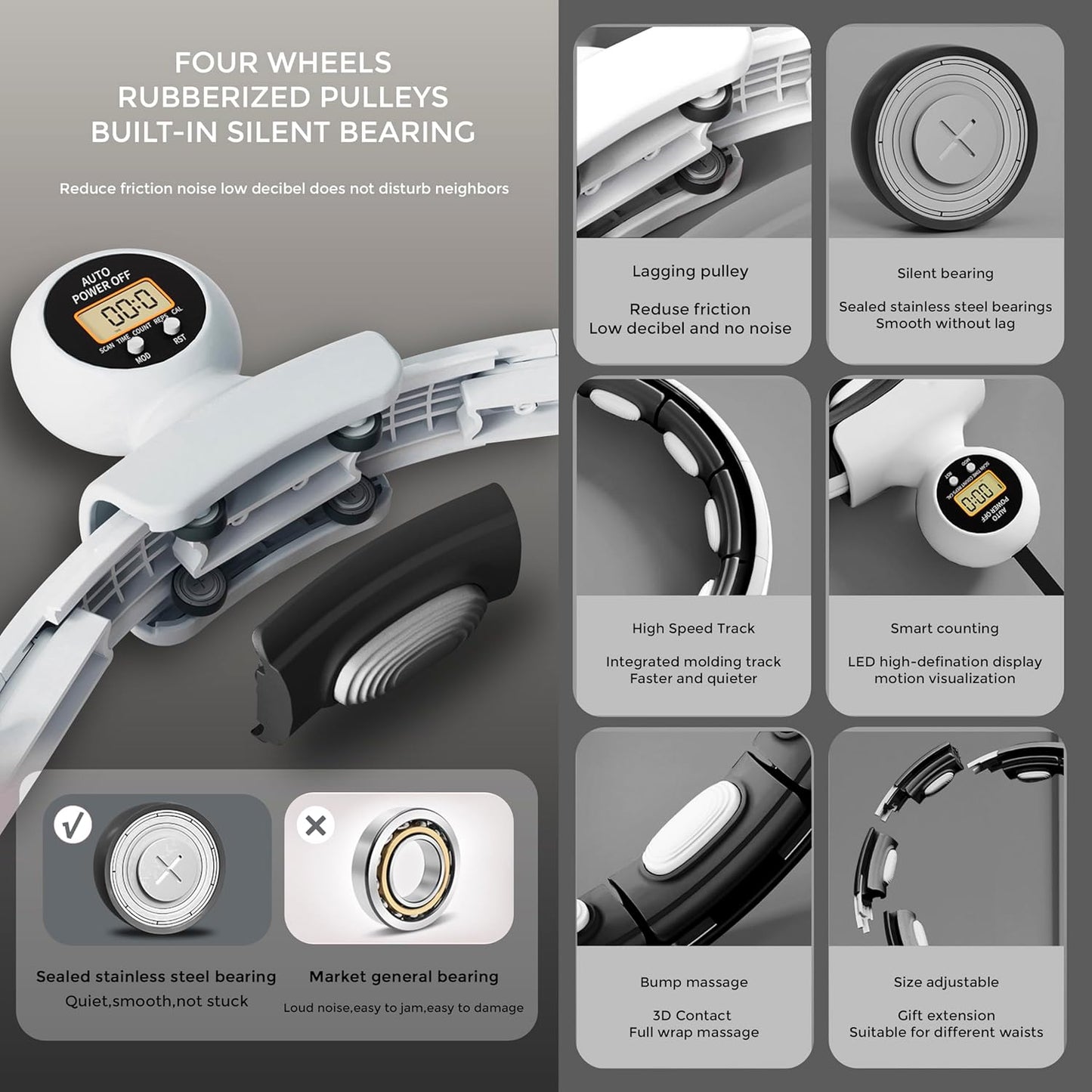 Active 100 Smart Weighted Hula Hoop For Adults, Detachable Fitness Ring With 360 Degree Auto-Spinning Ball Massage