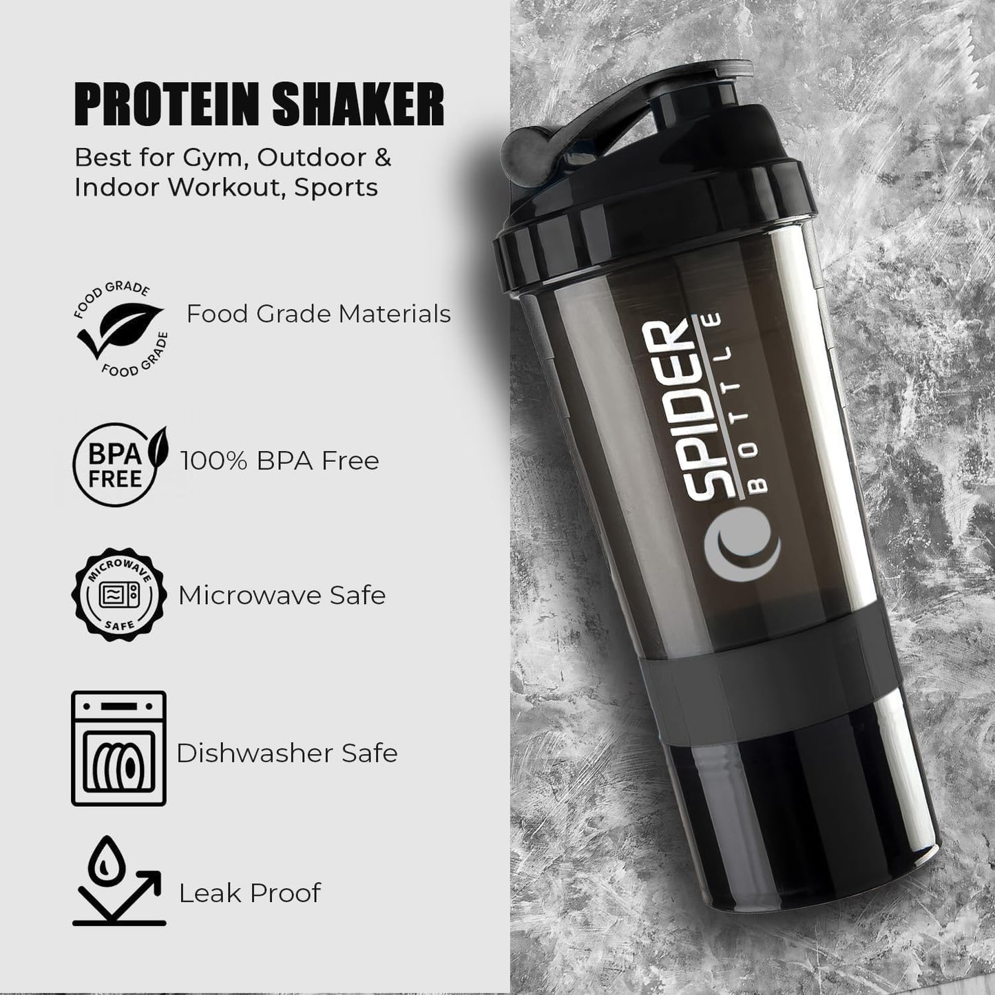 Roe Tenpo Protein Shaker Bottle 500ml with Extra Compartment