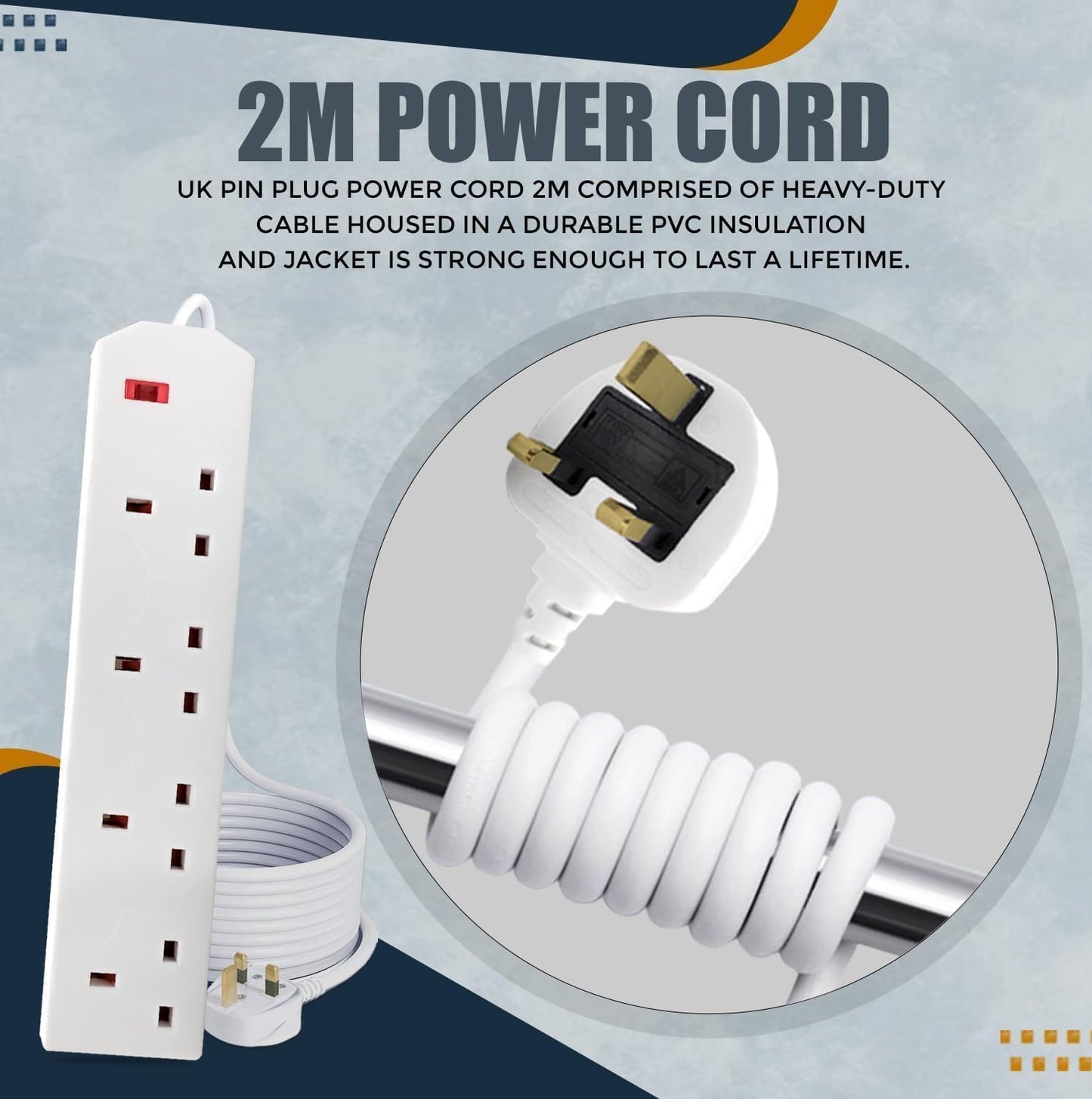 Roe Tenpo Heavy Duty Extension Lead UK Pin Plug and Cable, Multi Socket Mains Strip