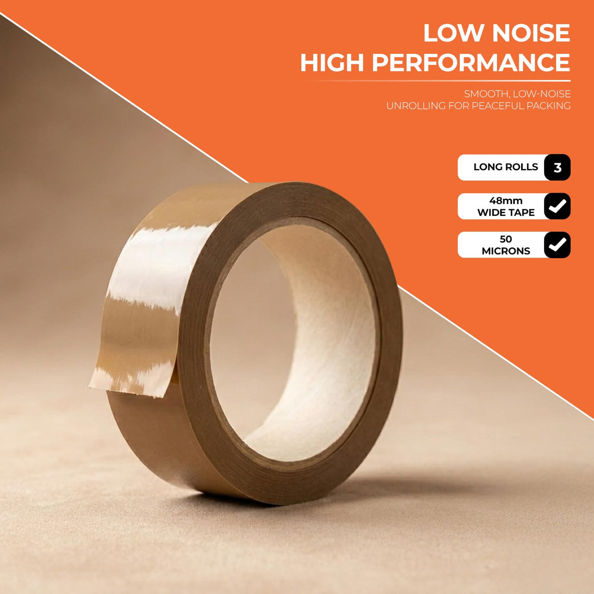 Roe Tenpo Packaging Tape, Brown Parcel Packing Tape with Low Noise - 48mm X 66m, Secure and Sticky Seal for Boxes, Packing, Shipping, Moving, eCommerce