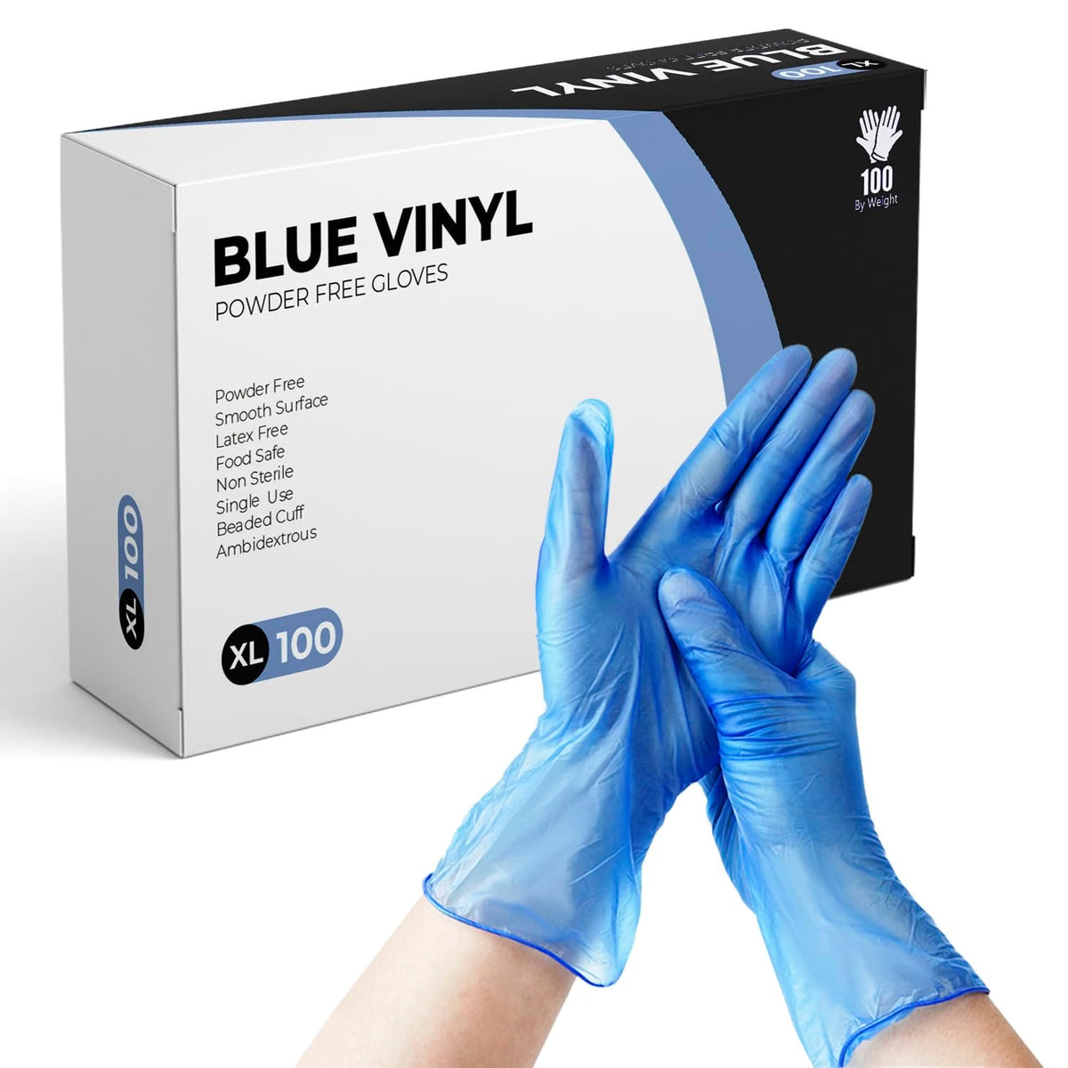 PRAIMA Disposable Gloves, Blue Vinyl Gloves, Powder Free, Latex Free, Comfortable Fit, Suitable for Food Handling, Cleaning, Hairdressing & Multi-Purpose Use