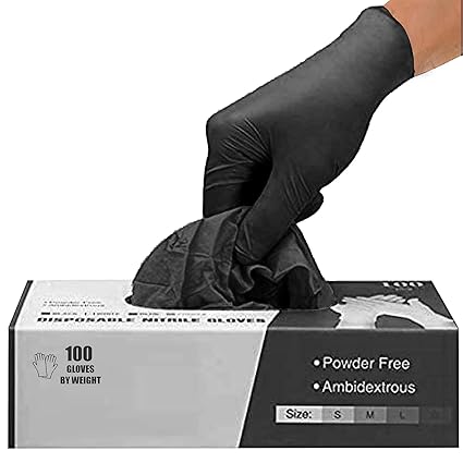Black Nitrile Disposable Gloves - Latex-Free, Powder-Free
