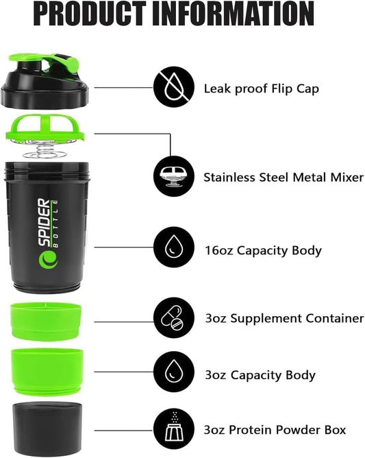 Roe Tenpo Protein Shaker Bottle 500ml with Extra Compartment | BPA-Free Protein Bottle Shaker for Protein Shakes | Leak Proof & Dishwasher Safe | Protein Shake Gym Bottles for Men & Women