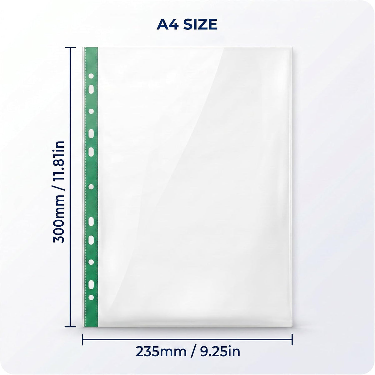 Roe Tenpo A4 Punched Pockets – Pack of 100 Reinforced Clear Plastic A4 Wallets | Top Opening Poly Pockets for Ring Binder Files & Folders