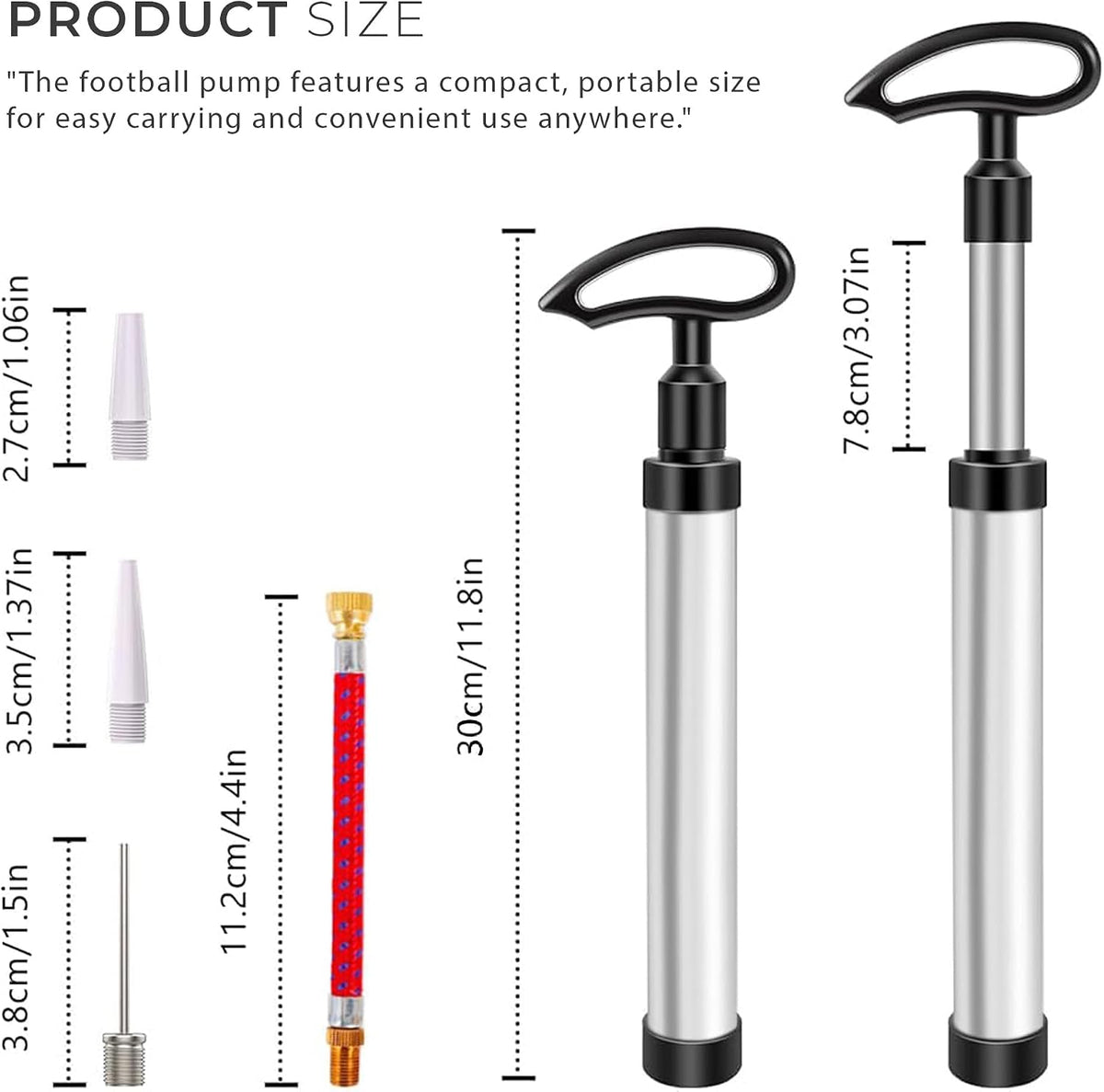 Scott 11 Ball Pump with 5 Needles, 2 Conical Plastic Nozzles & 1 Flexible Rubber Extension Hose, Suitable for Footballs, Basketballs, Volleyballs, Rugby Balls and More