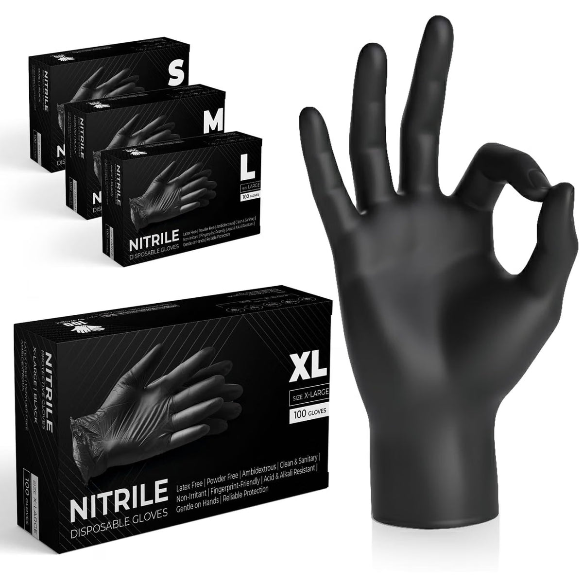 The Real Touch Black Nitrile Multi-Purpose Disposable Gloves, Powder Free, Disposable, Extra Strong