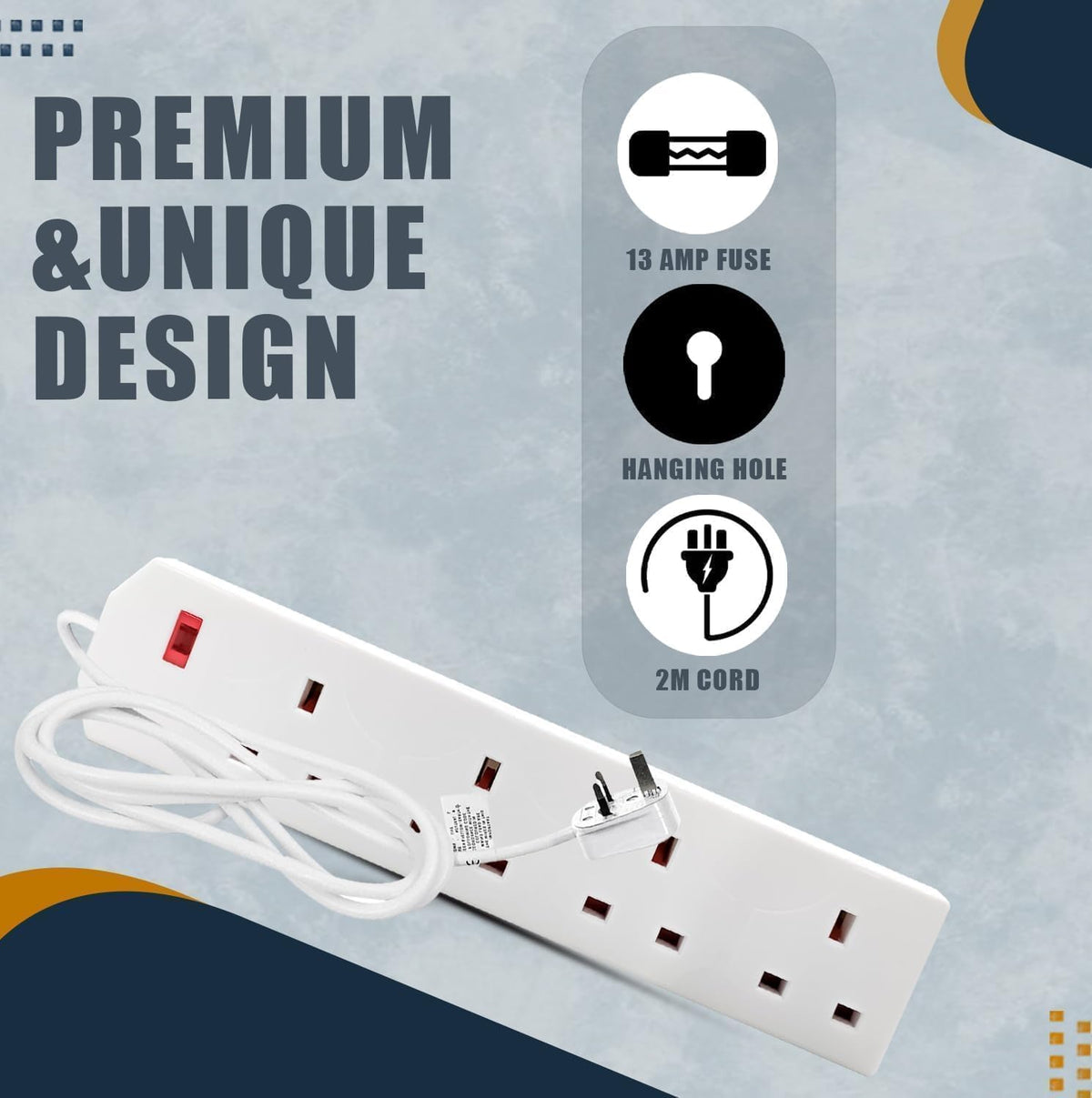 Scott 11 Extension Lead with UK Plug, 4 Way Power Strip with 2 Metre Cable, Wall Mountable Multi Socket for Home, Office, Bedroom & Kitchen