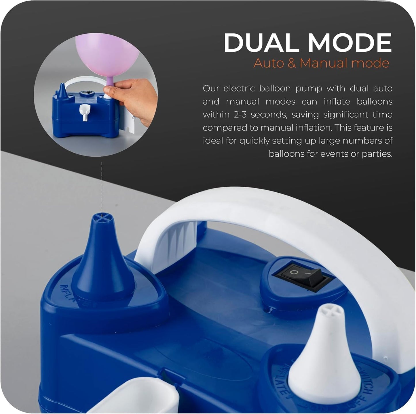 Roe Tenpo Electric Balloon Pump UK, Portable Dual Nozzle Balloon Inflator 220v-240v 600w