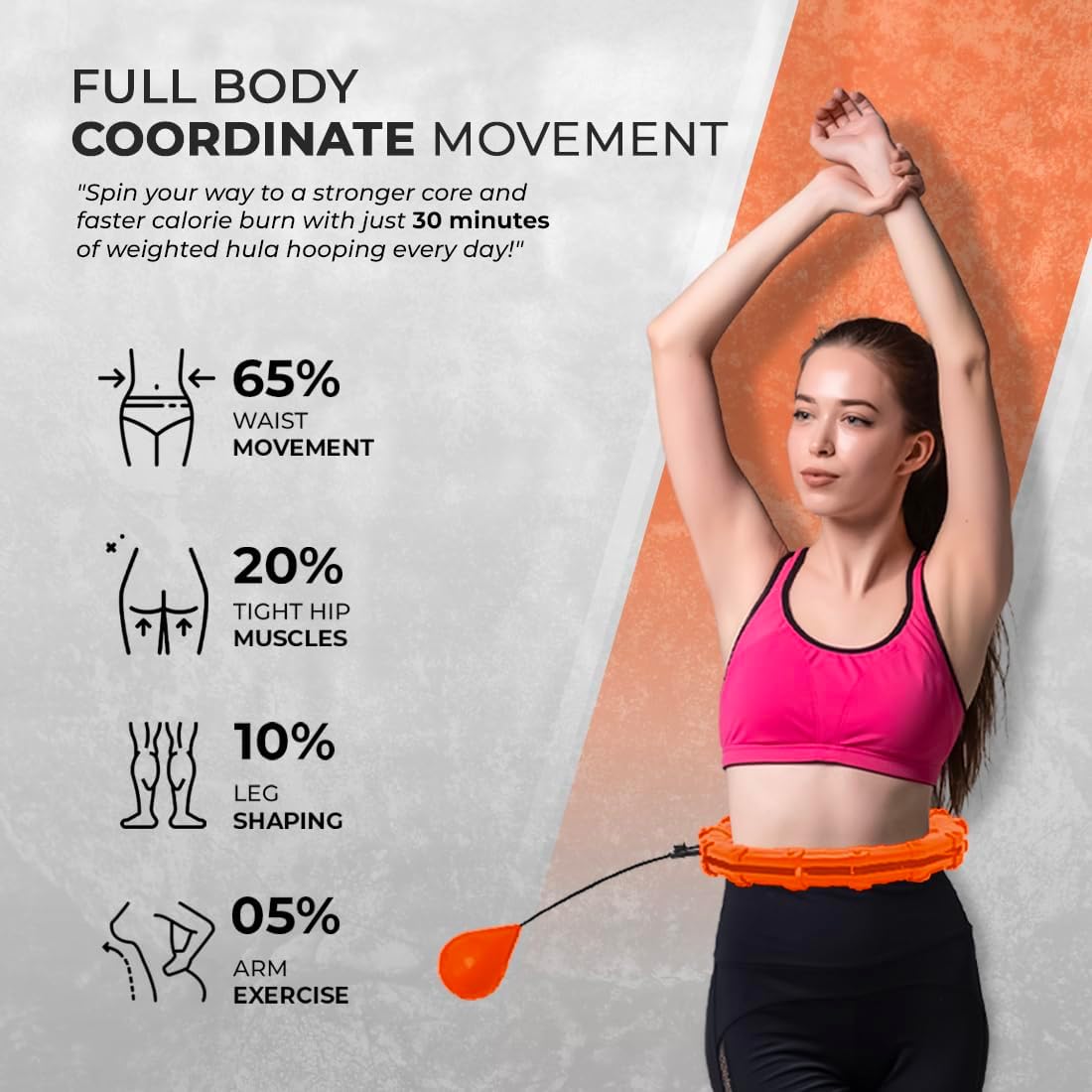 Active 100 Fitness Hula Hoops, Smart Weighted Hula Hoop for Adults, Adjustable Infinity Hoop with 360° Auto-Spinning Ball, Weight Loss Exercise Equipment for Home Use