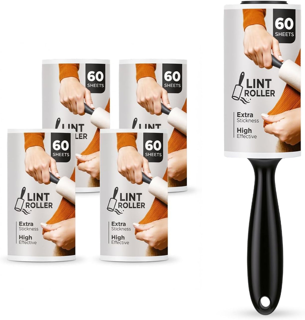 Roe Tenpo 6 Pack Lint Roller with 1 Replacement Handle, 360 Easy Peel Sheets, Lint Remover for Dust & Fluff from Clothes, Pet Hair Remover, Furniture, Carpet