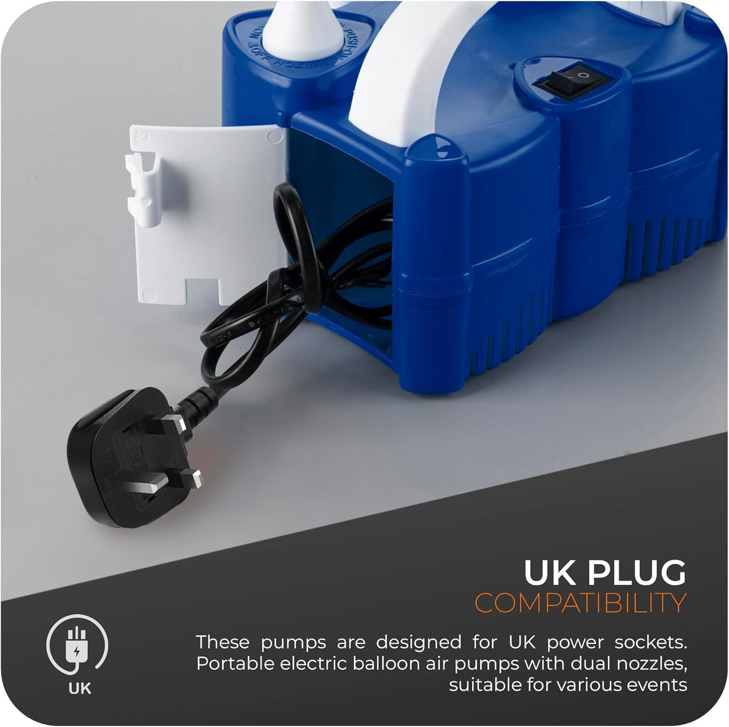 Roe Tenpo Electric Balloon Pump UK, Portable Dual Nozzle Balloon Inflator 220v-240v 600w
