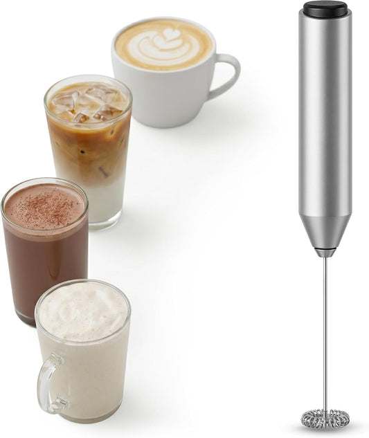 Wolf Power Handheld Milk Frother, Stainless Steel Electric Whisk Coffee Frother, Battery Operated, Portable Foam Maker for Latte, Cappuccino, Matcha, Hot Chocolate & Shakes