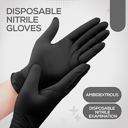 Black Nitrile Disposable Gloves - Latex-Free, Powder-Free