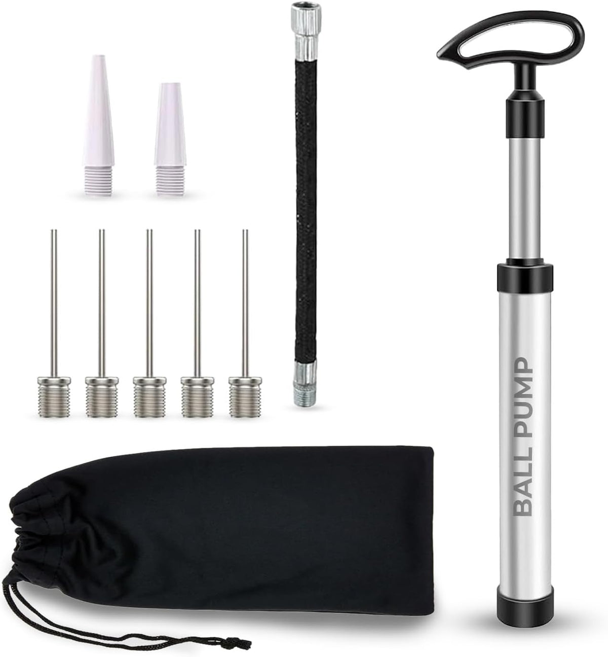 Scott 11 Ball Pump with 5 Needles, 2 Conical Plastic Nozzles & 1 Flexible Rubber Extension Hose, Suitable for Footballs, Basketballs, Volleyballs, Rugby Balls and More