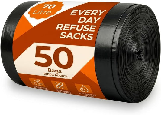 Scott 11 Black Bin Bags, Refuse Sacks 70L, 30 Microns Leak-Resistant, Tear-Proof, Eco-Friendly Bin Liners Ideal for Home, Garden, Office and Commercial