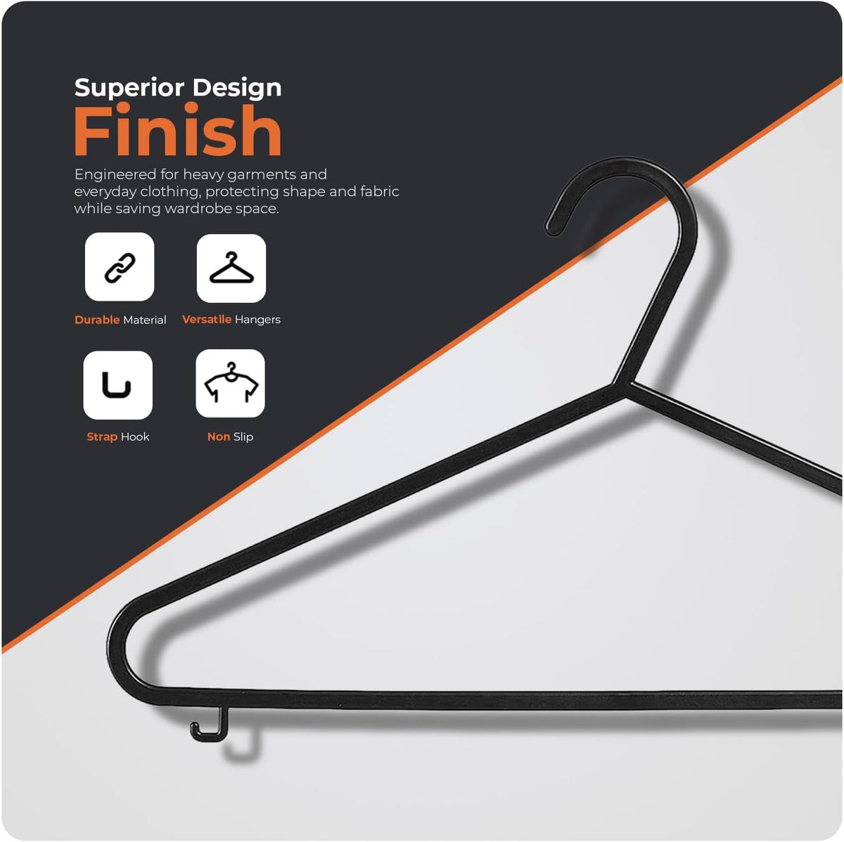 Scott 11 Plastic Coat Hangers, 25 Pack - Adult Strong Clothes Hangers For Clothes, Durable With Hooks For Space-Saving, Lightweight, Non-Slip, Slim Design For Trousers, Shirts & Suits