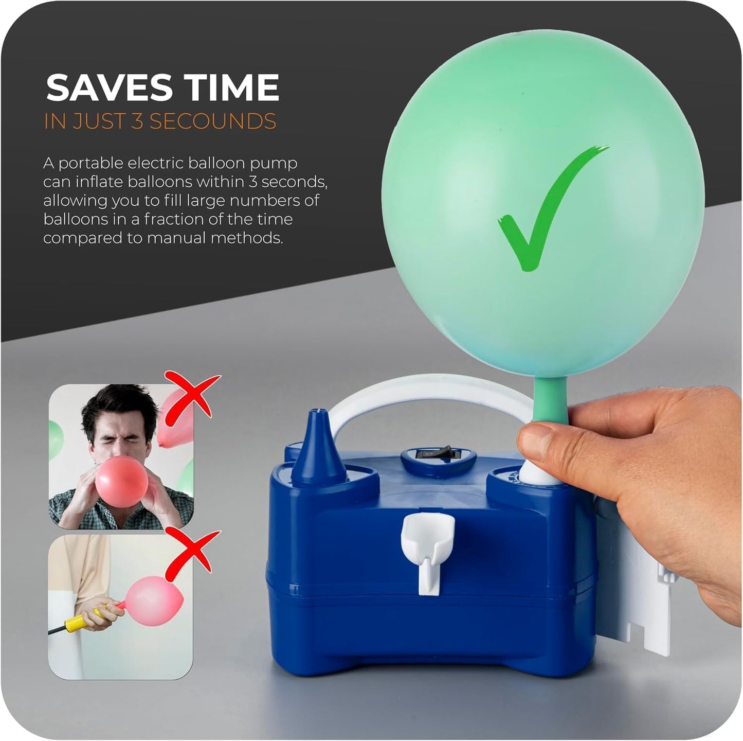 Roe Tenpo Electric Balloon Pump UK, Portable Dual Nozzle Balloon Inflator 220v-240v 600w