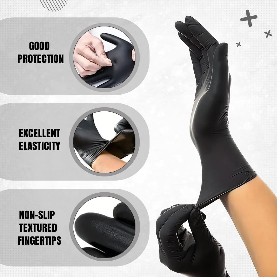 PurGlove Black Nitrile Disposable Gloves, Latex-Free, Powder-Free, Ideal Nitrile Gloves for Food Handling, Beauticians, Tattooists, Cleaning, and Multi-Purpose Use