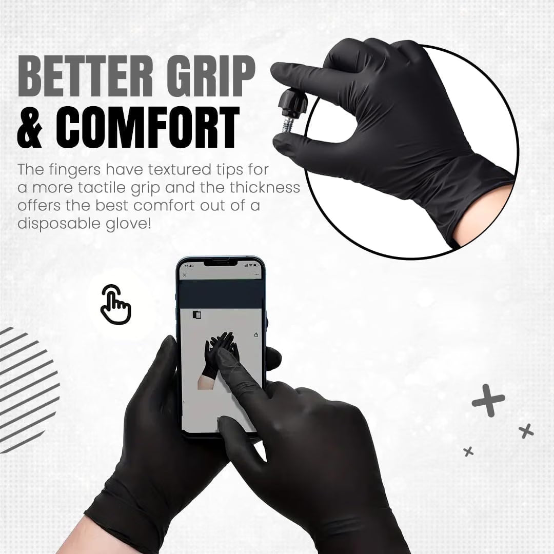 PurGlove Black Nitrile Disposable Gloves, Latex-Free, Powder-Free, Ideal Nitrile Gloves for Food Handling, Beauticians, Tattooists, Cleaning, and Multi-Purpose Use