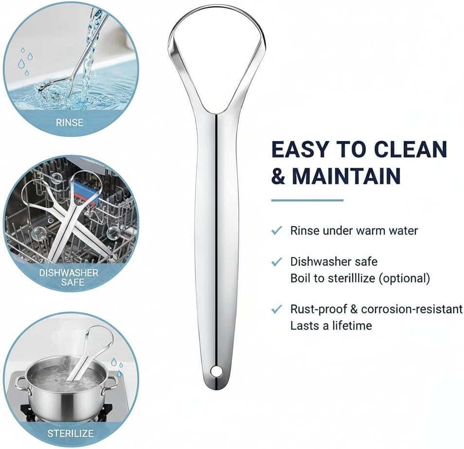 Scott & Wills 2-Pack Metal Tongue Scrapers –  Effective Oral Care – Promotes Fresh Breath & a Cleaner Mouth – Ideal for Both Men and Women