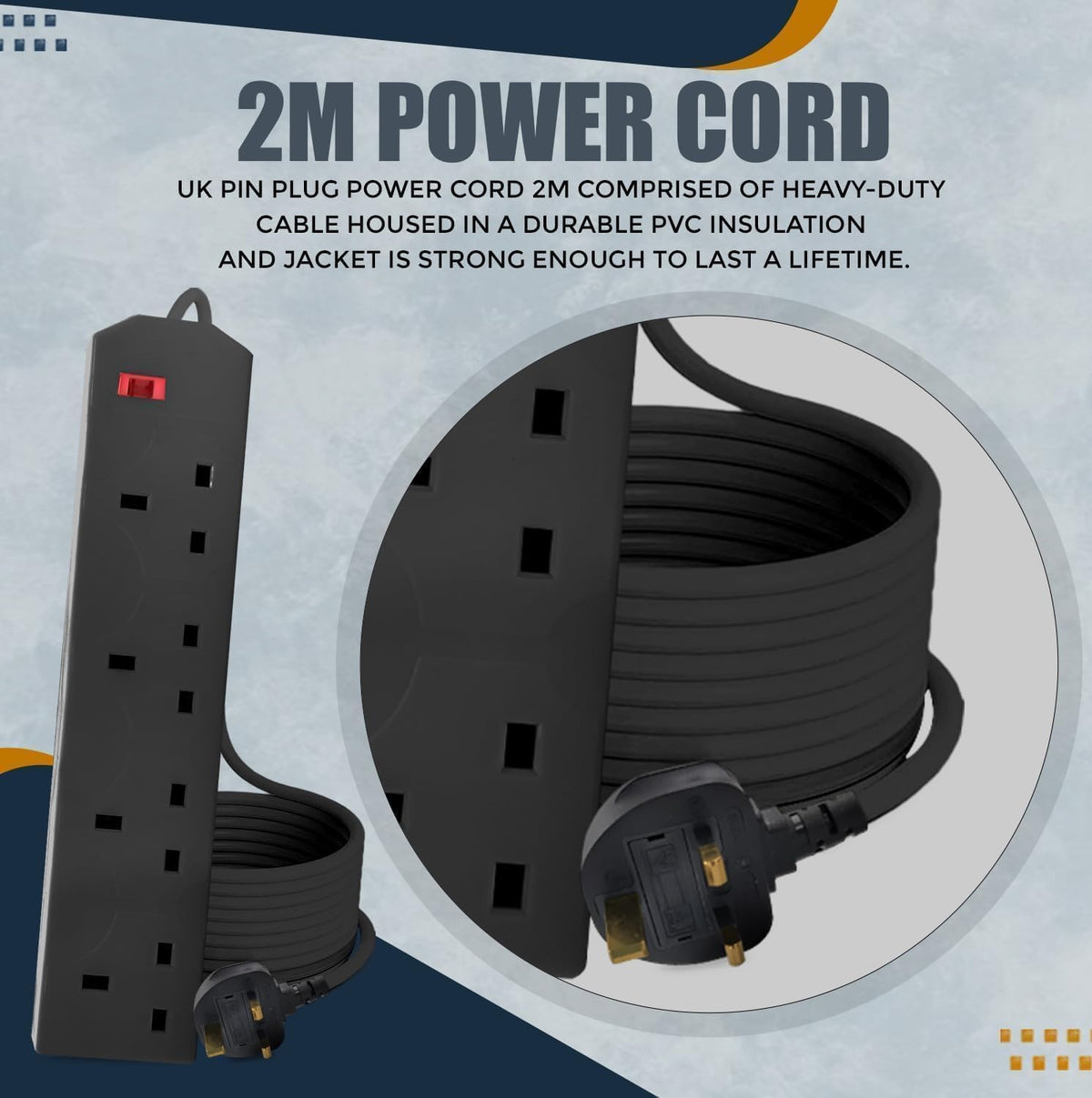 Scott 11 Extension Lead with UK Plug, 4 Way Power Strip with 2 Metre Cable, Wall Mountable Multi Socket for Home, Office, Bedroom & Kitchen