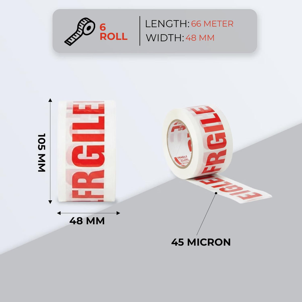 Stick Well Fragile Packing Tape, 48mm x 66m, 6 Rolls, Low Noise Parcel Tape, Secure & Sticky, Heavy Duty Tape for Packing Parcels, Moving House, Cardboard Boxes & Cartons