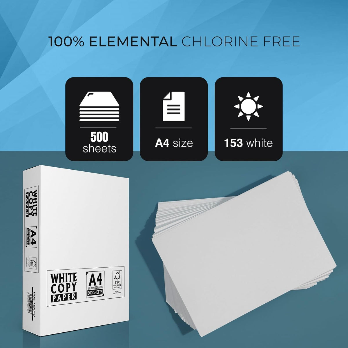 Roe Tenpo A4 Printer Paper, Smooth White Paper Finish, Compatible with Inkjet & Laser Printers - Ideal for Home & Office Use, Copying, Printing Flyers, Reports, and More