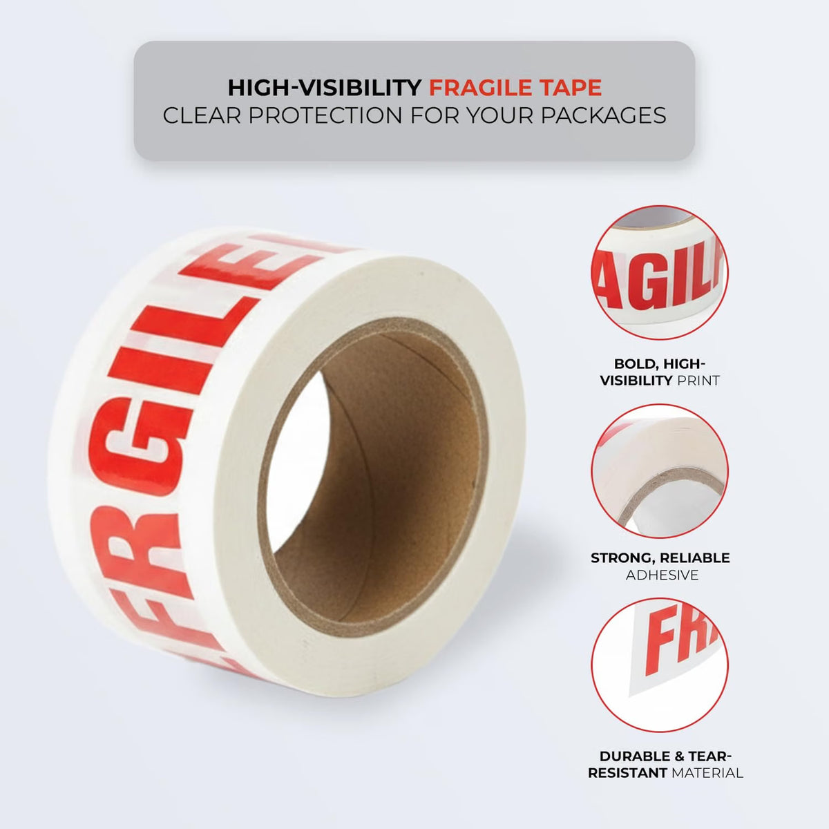 Stick Well Fragile Packing Tape, 48mm x 66m, 6 Rolls, Low Noise Parcel Tape, Secure & Sticky, Heavy Duty Tape for Packing Parcels, Moving House, Cardboard Boxes & Cartons