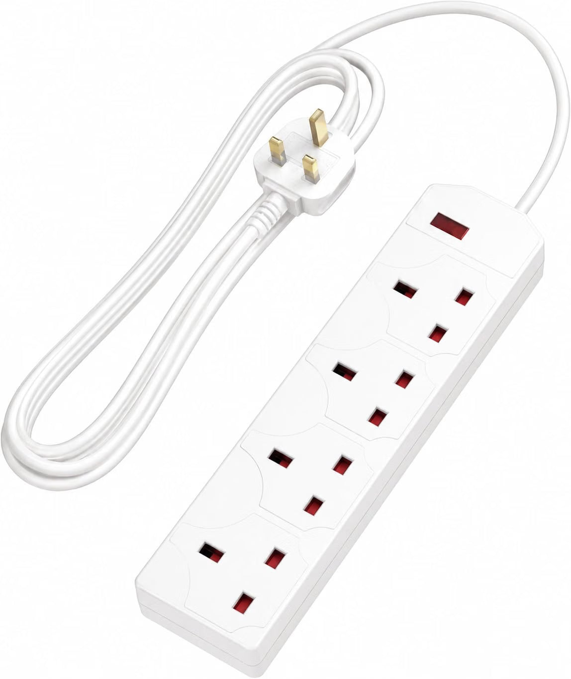 Mr.DIY 4 Way Extension Lead, 2 Metre Power Cable, 13A Fused UK Plug, Surge Protected Extension Lead with Advanced Safety Protection, Wall Mountable Power Strip for Home & Office Use