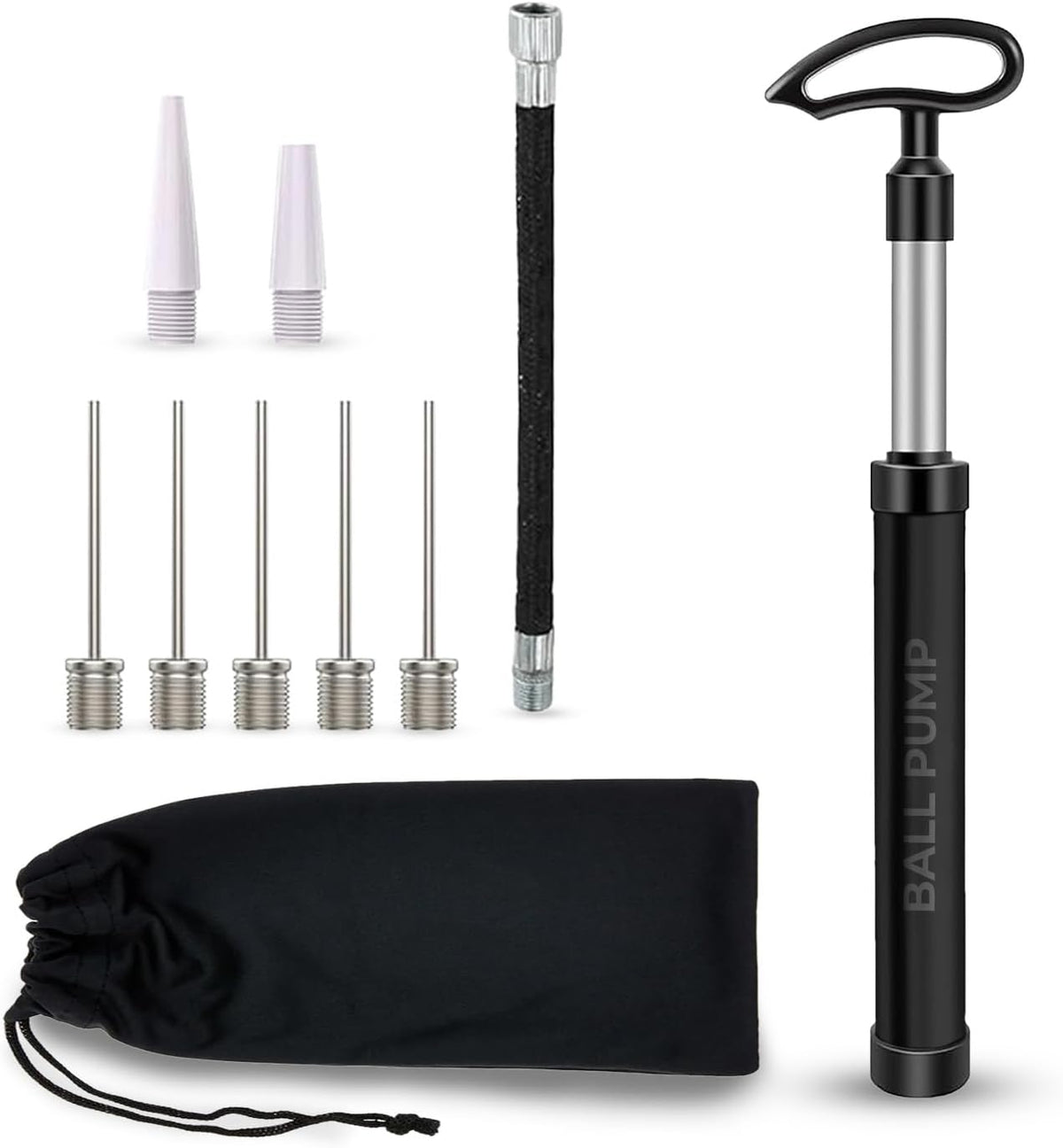 Scott 11 Ball Pump with 5 Needles, 2 Conical Plastic Nozzles & 1 Flexible Rubber Extension Hose, Suitable for Footballs, Basketballs, Volleyballs, Rugby Balls and More