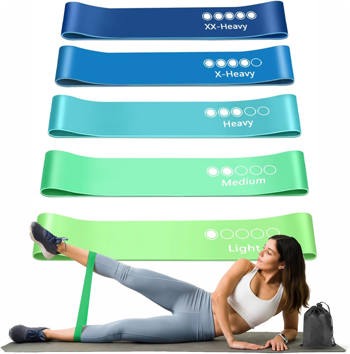Active 100 Resistance Bands, Set of 5 Different Levels, Exercise Band for Home Gym, Training and Yoga with Carrying Bag