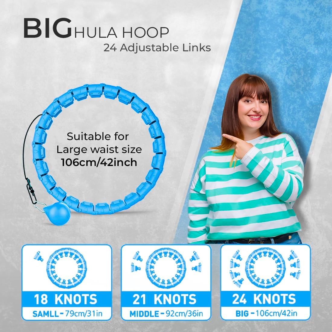 Active 100 Fitness Hula Hoops, Smart Weighted Hula Hoop for Adults, Adjustable Infinity Hoop with 360° Auto-Spinning Ball, Weight Loss Exercise Equipment for Home Use