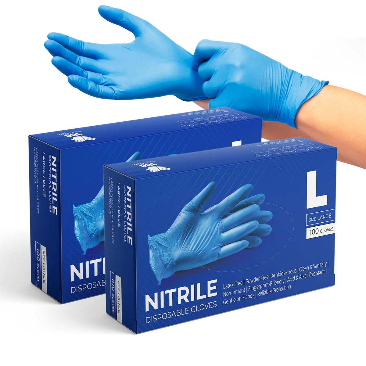 Glovein Disposable Gloves, Blue Nitrile Gloves, Powder-Free, Latex-Free, Strong with Textured Grip, Multipurpose for Food Handling, Cleaning, Automotive & DIY