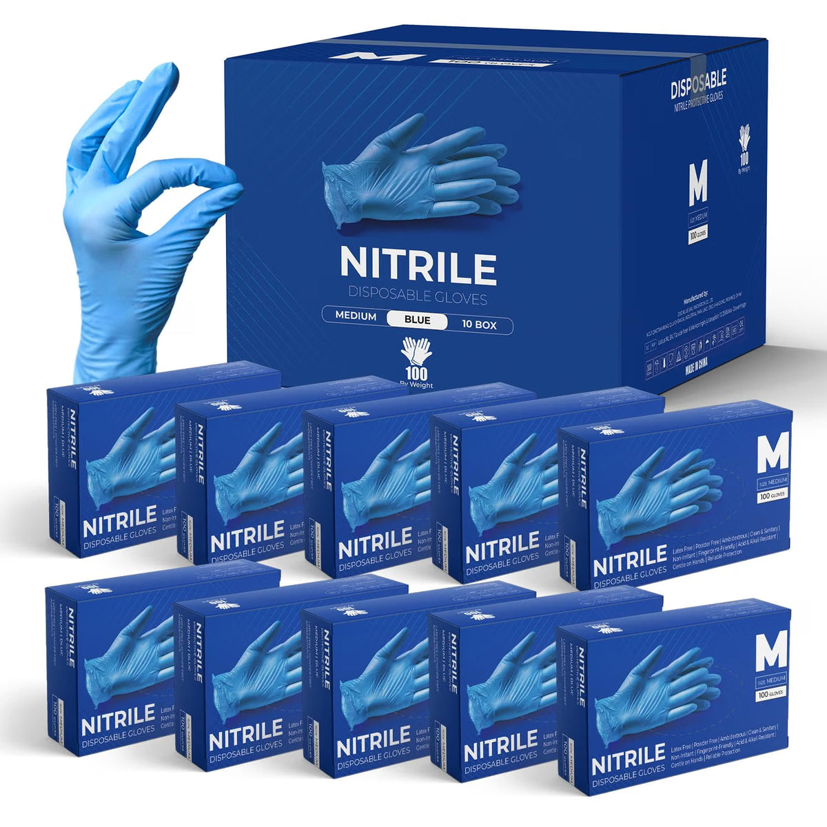 Glovein Disposable Gloves, Blue Nitrile Gloves, Powder-Free, Latex-Free, Strong with Textured Grip, Multipurpose for Food Handling, Cleaning, Automotive & DIY