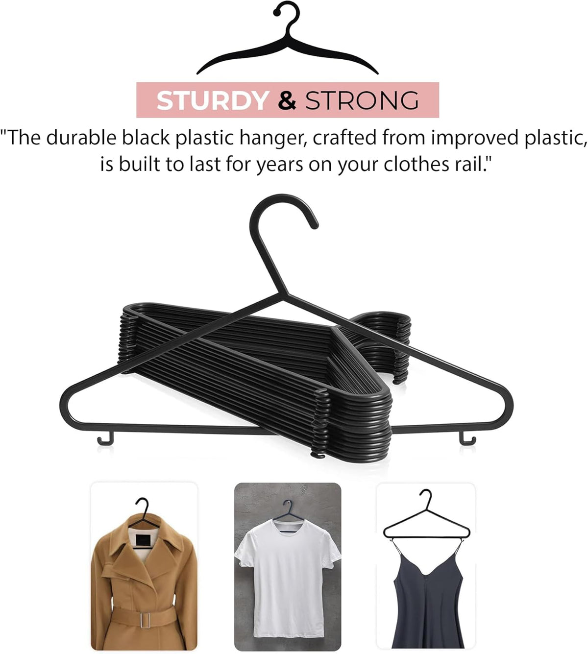 Roe Tenpo Coat Hangers, | Adult Plastic Clothes Hangers for Clothes | Durable & Lightweight | Non-Slip, Space-Saving Design for Shirts, Jackets, Trousers & More