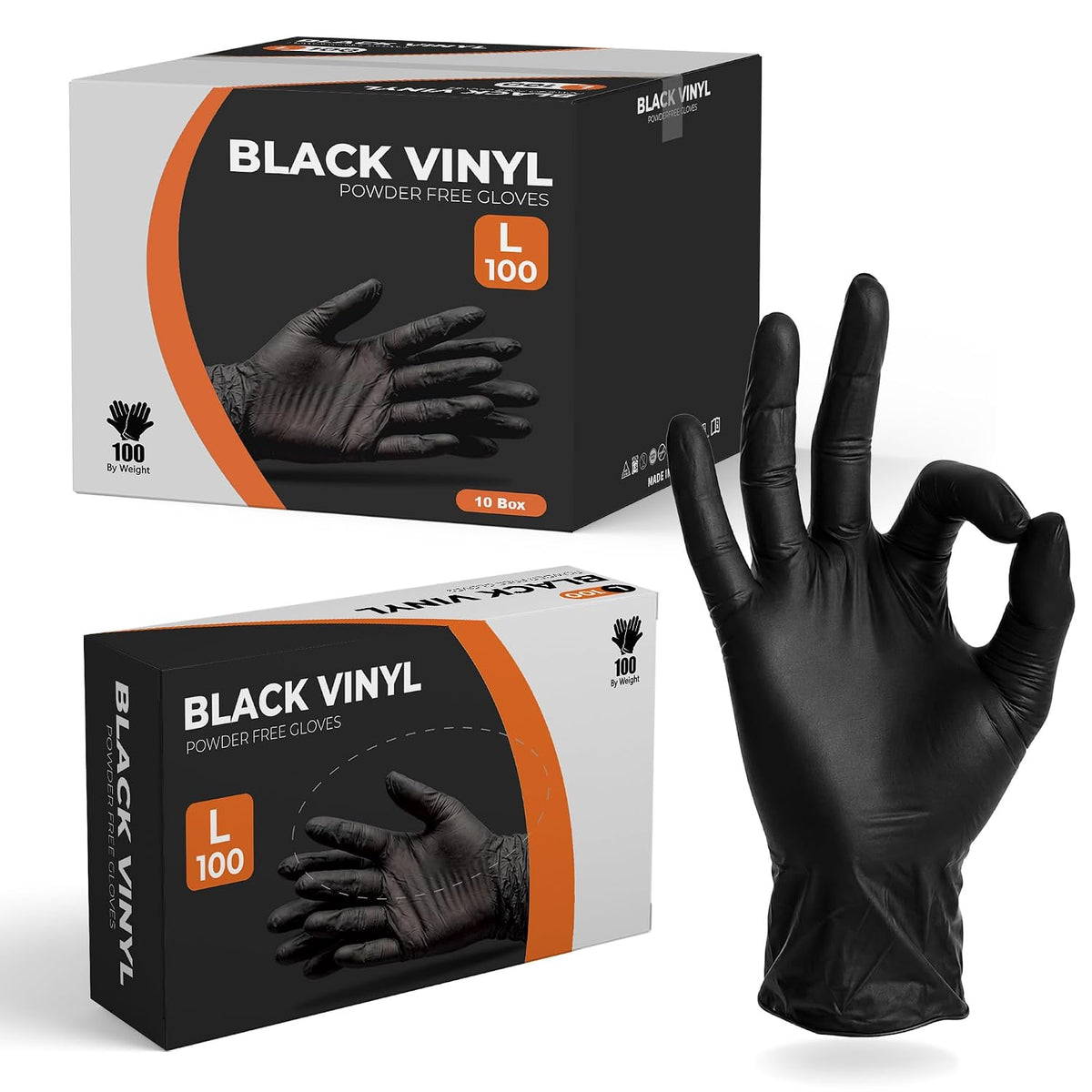The Real Touch Disposable Gloves Latex-Free, Powder-Free, Food Grade, Comfortable Fit, Multi-Purpose Black Vinyl Gloves for Food Handling, Cleaning & Beauty