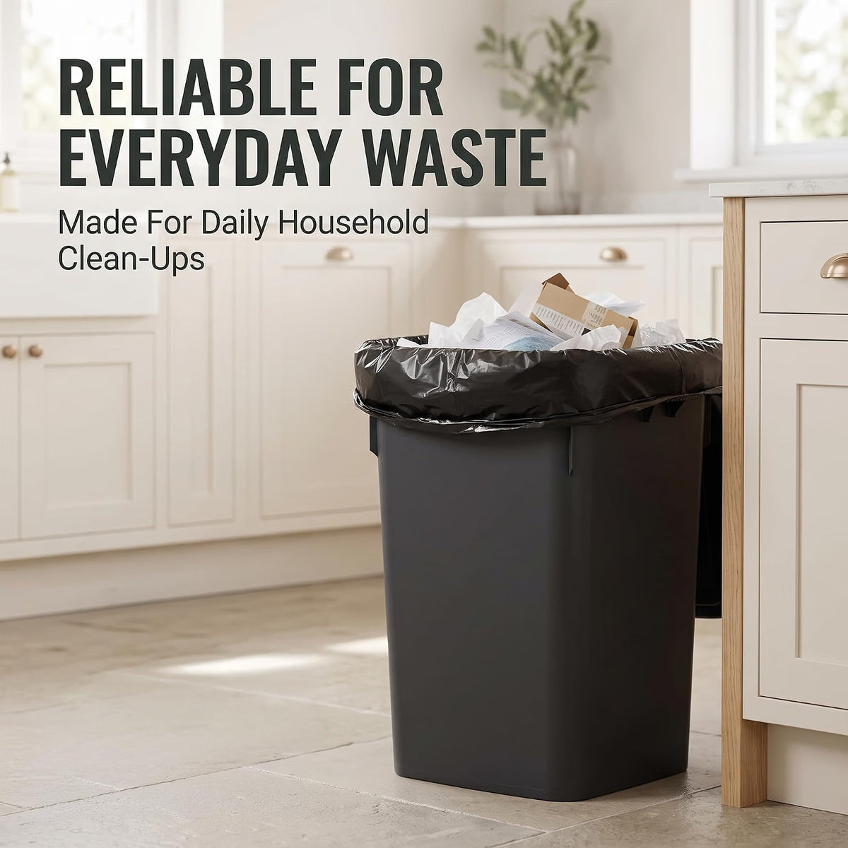 EasyBin Black Bin Bags, 50 Count, Strong & Durable Bin Liners Heavy Duty Bin Bags, Easy Tear Roll, Recycled, Refuse Sacks for Household, Garden Tidy-Up, Garage, Office & General Waste