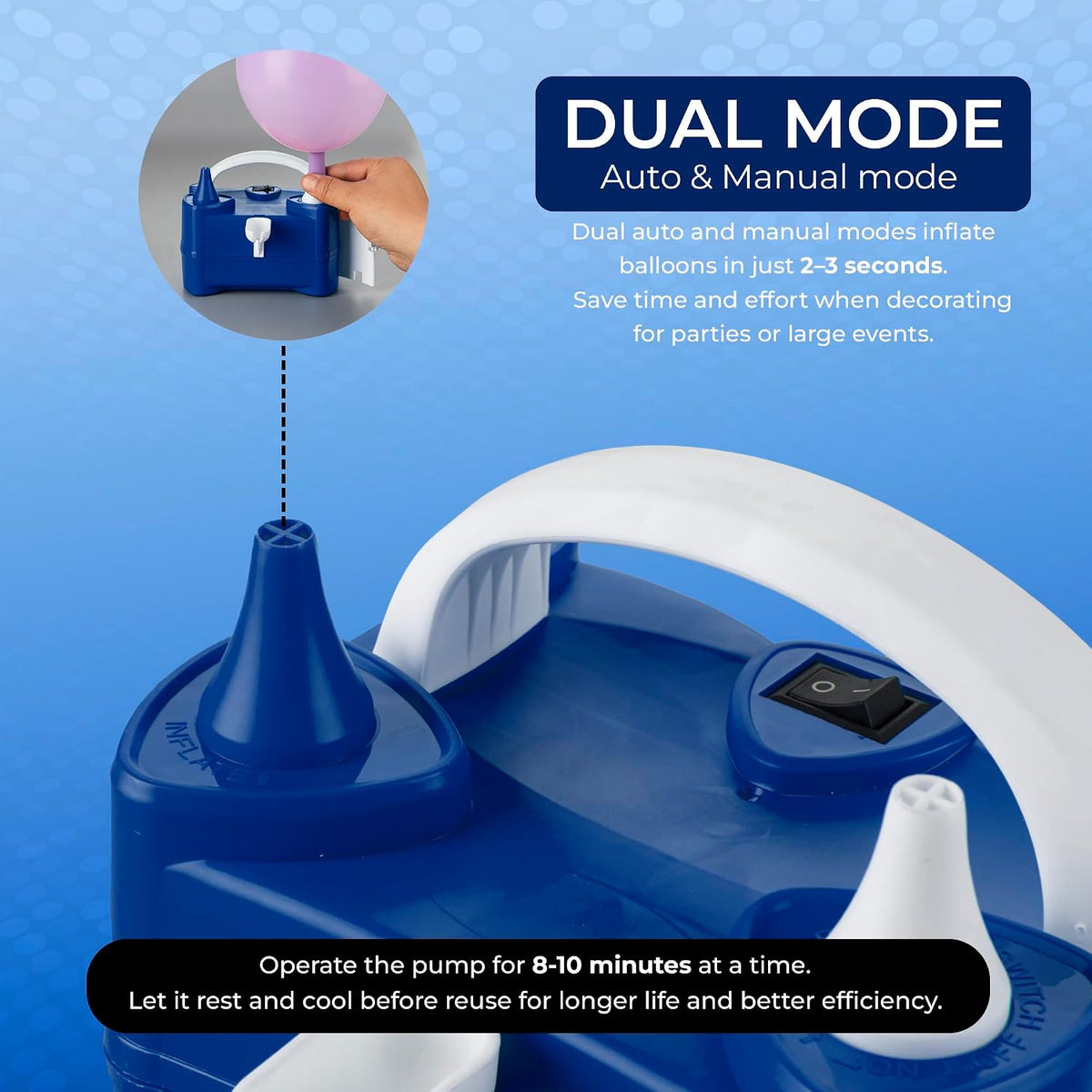Scott 11 Electric Balloon Pump with Dual Nozzle, Portable Balloon Inflator 220v-240v 600w, Electric Air Pump for Birthdays, Parties, Wedding and Event Decorations