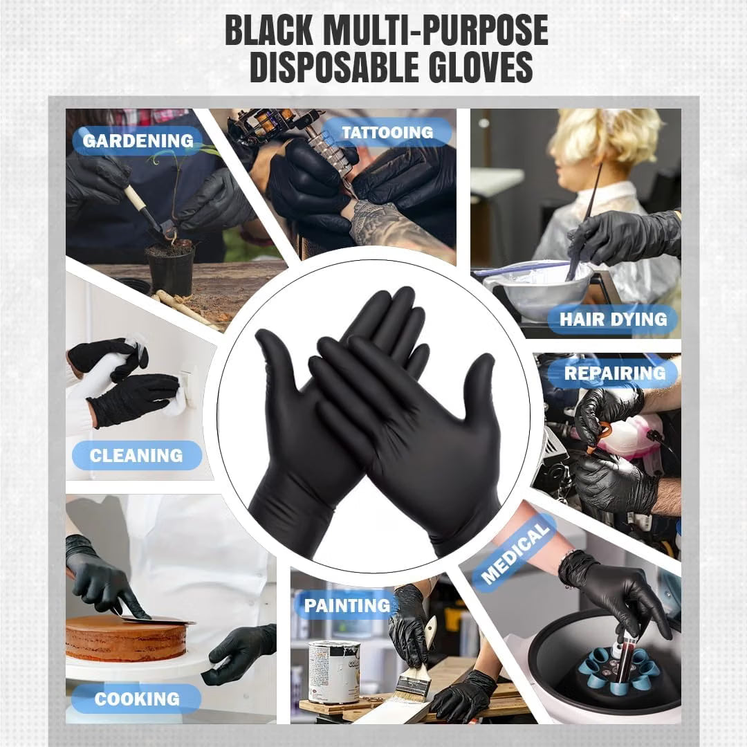 PurGlove Black Nitrile Disposable Gloves, Latex-Free, Powder-Free, Ideal Nitrile Gloves for Food Handling, Beauticians, Tattooists, Cleaning, and Multi-Purpose Use