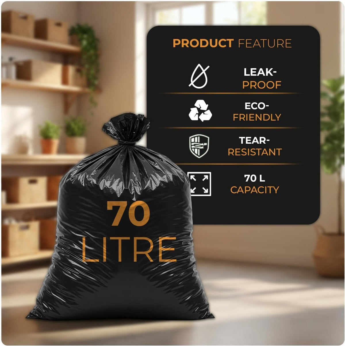 Scott 11 Black Bin Bags, Refuse Sacks 70L, 30 Microns Leak-Resistant, Tear-Proof, Eco-Friendly Bin Liners Ideal for Home, Garden, Office and Commercial