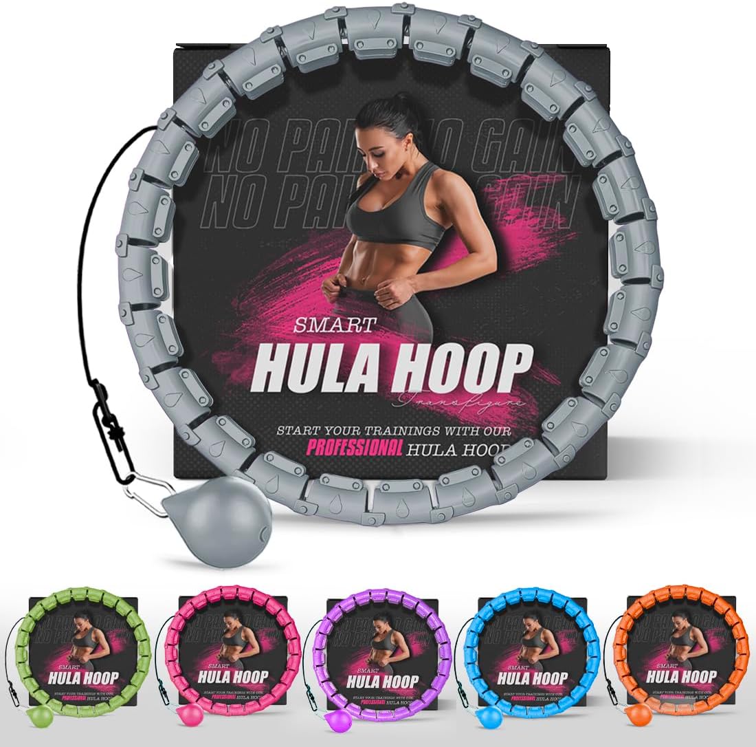 Active 100 Fitness Hula Hoops, Smart Weighted Hula Hoop for Adults, Adjustable Infinity Hoop with 360° Auto-Spinning Ball, Weight Loss Exercise Equipment for Home Use