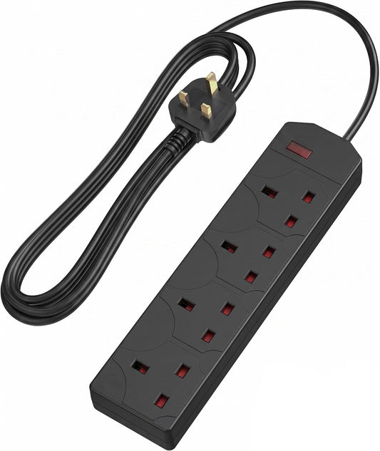 Mr.DIY 4 Way Extension Lead, 2 Metre Power Cable, 13A Fused UK Plug, Surge Protected Extension Lead with Advanced Safety Protection, Wall Mountable Power Strip for Home & Office Use