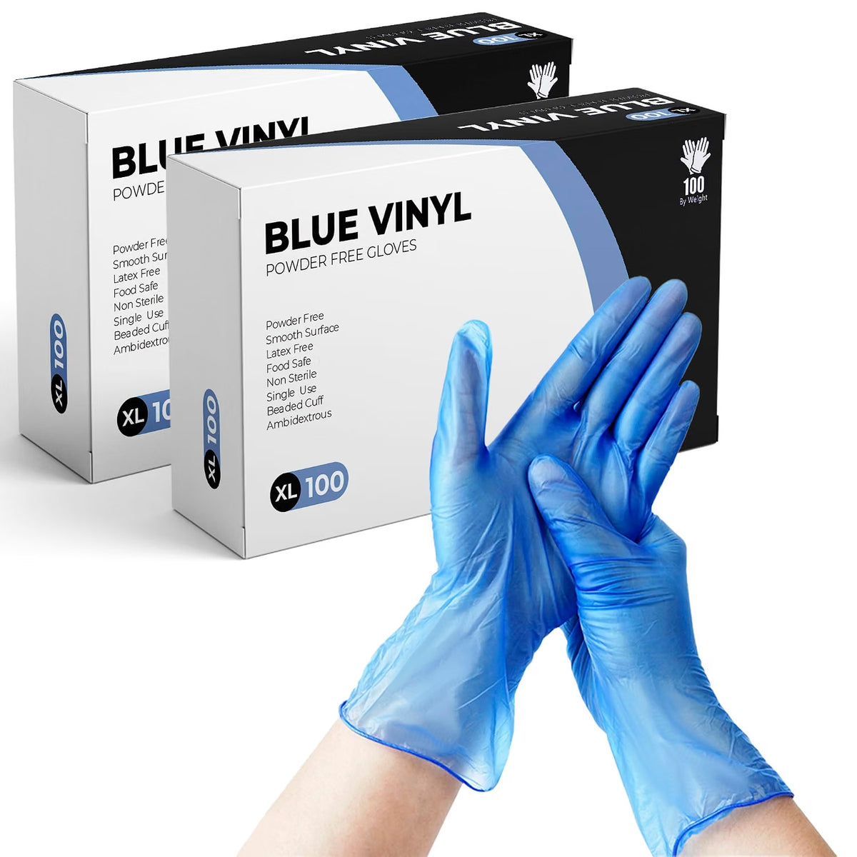 PRAIMA Disposable Gloves, Blue Vinyl Gloves, Powder Free, Latex Free, Comfortable Fit, Suitable for Food Handling, Cleaning, Hairdressing & Multi-Purpose Use