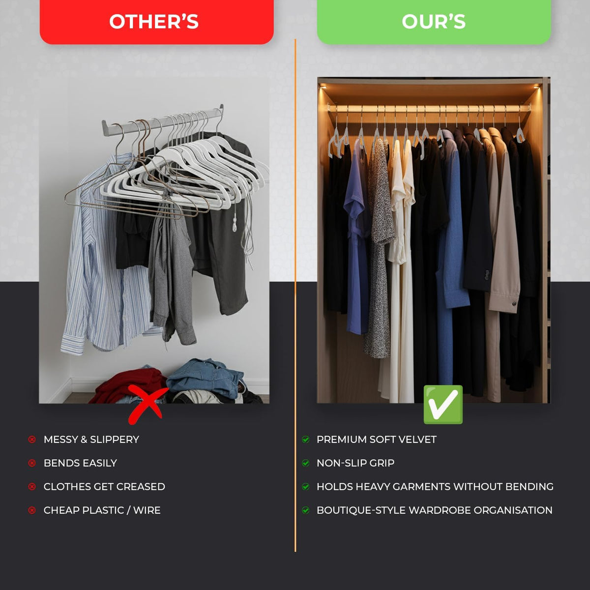Roe Tenpo Coat Hangers, 20 Pack, Black | Velvet Hangers for Clothes with Tie Bar & 360° Hook | Durable & Sturdy | Non-Slip, Space-Saving Design for Shirts, Jackets, Trousers & More
