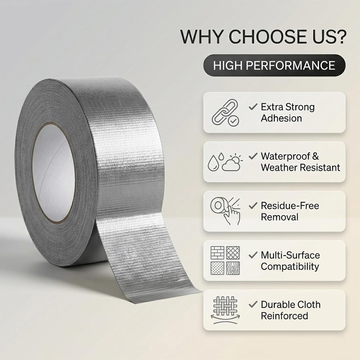 Stick Well Duct Tape, Silver 48mm x 50m, Heavy Duty Gaffer Tape | Strong Waterproof Adhesive | Hand Tearable | Multi-Purpose for Repairs, DIY, Sealing & Packaging | Indoor & Outdoor Use