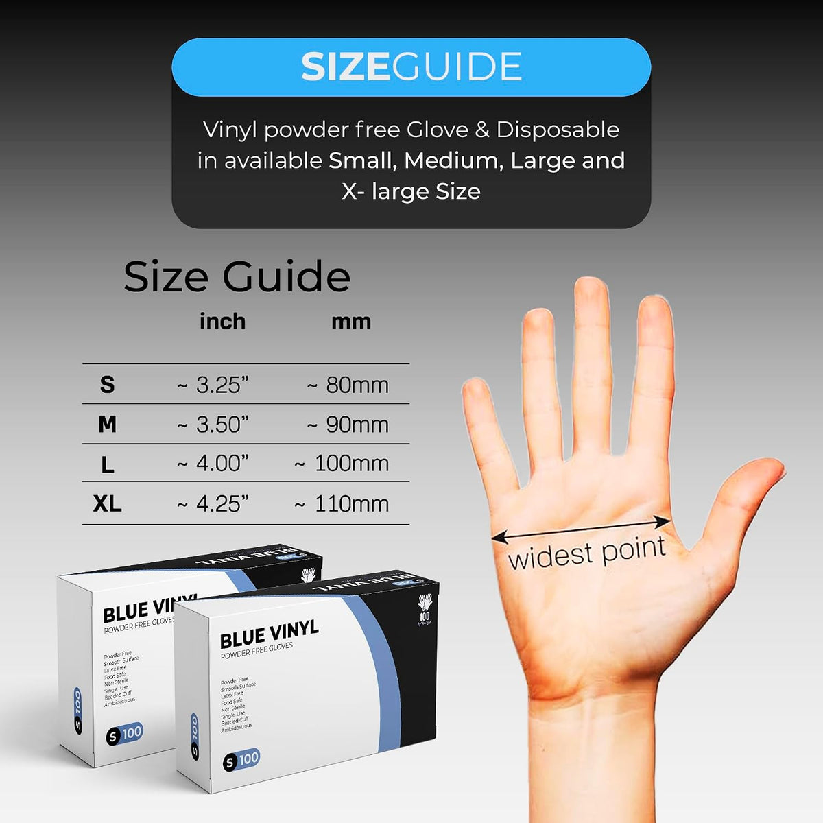 PRAIMA Disposable Gloves, Blue Vinyl Gloves, Powder Free, Latex Free, Comfortable Fit, Suitable for Food Handling, Cleaning, Hairdressing & Multi-Purpose Use
