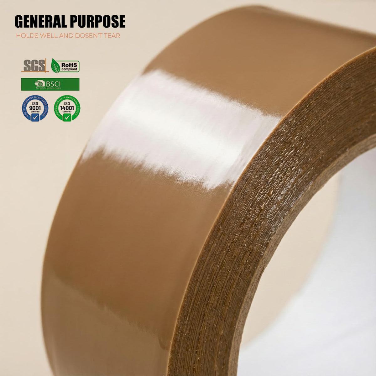 Roe Tenpo Packaging Tape, Brown Parcel Packing Tape with Low Noise - 48mm X 66m, Secure and Sticky Seal for Boxes, Packing, Shipping, Moving, eCommerce