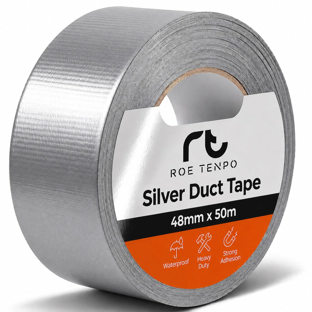 Roe Tenpo Silver Duct Tape - 48mm x 50m, Heavy Duty Gaffer Tape, Waterproof, Extra Strong Adhesive, Residue-Free, Ideal for Sealing, Wrapping, Plumbing & Indoor/Outdoor Repairs