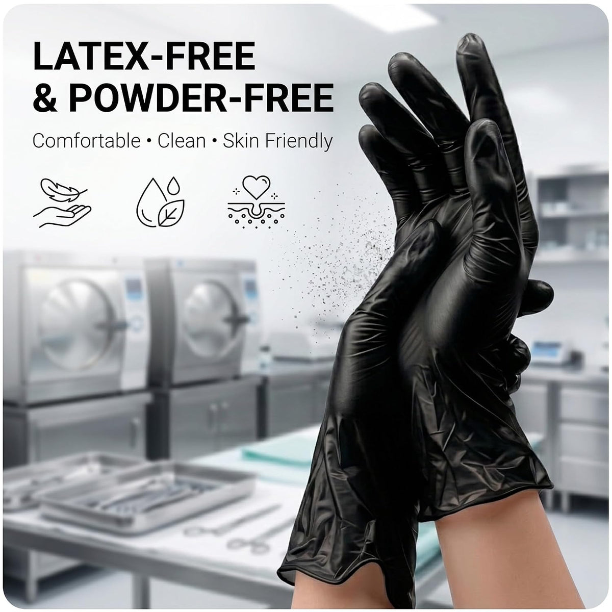 The Real Touch Disposable Gloves Latex-Free, Powder-Free, Food Grade, Comfortable Fit, Multi-Purpose Black Vinyl Gloves for Food Handling, Cleaning & Beauty