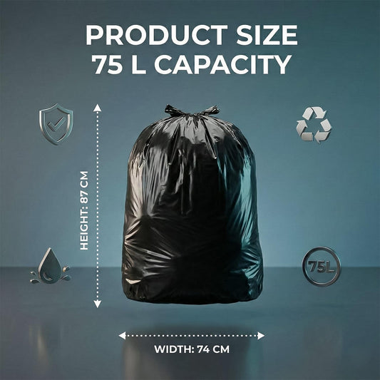 Scott 11 Black Bin Bags, 75L, 30 Microns – Leak-Proof, Strong Plastic Bin Liners – Refuse Sacks Ideal for Kitchen, Home, DIY & Garden, Household, Office & Catering